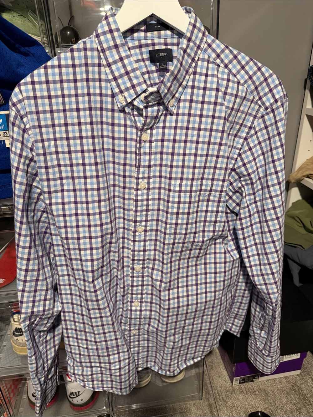 J. Crew Men's Blue & Purple Plaid Button-Down Shirt